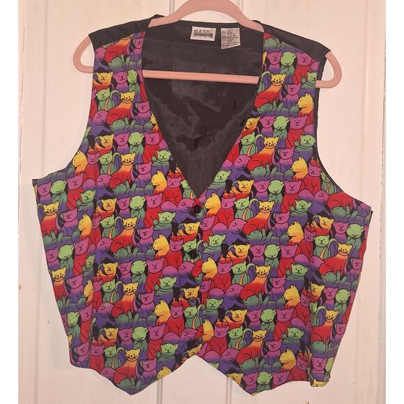 Vintage Women's Size 22W Rainbow Kitty Cat Vest Whimsical Dopamine Dressing - Picture 1 of 4